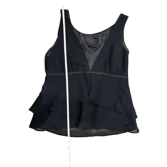 BCBGMAXAZRIA Black Sleeveless Layered Ruffle V-Neck Tank Top - Picture 4 of 7